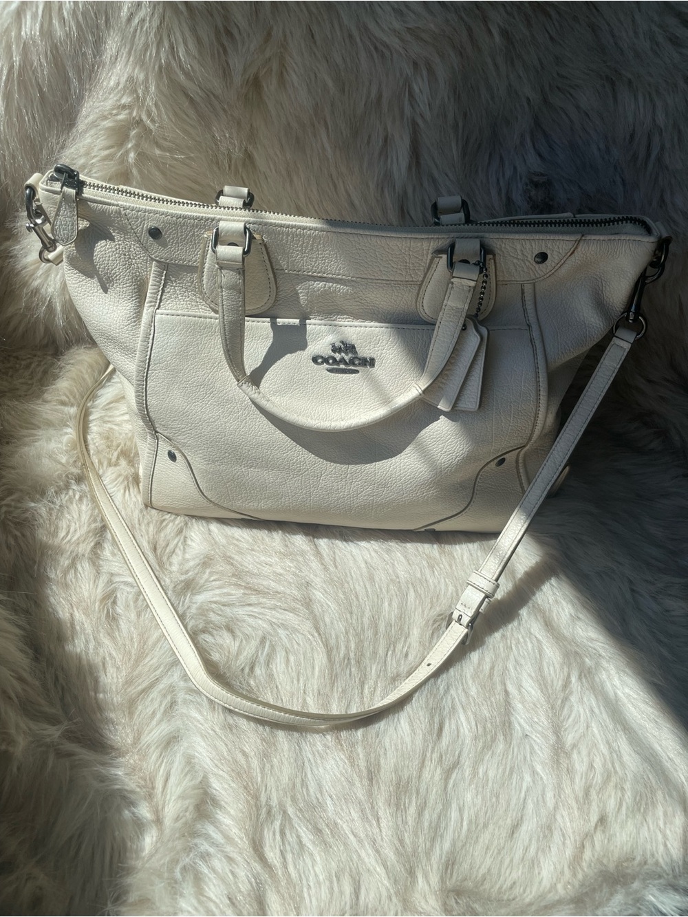Coach Mickie Satchel in White Pebbled Leather